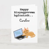 Funny ginger cat Birthday op laptop Kaart (Voorkant)