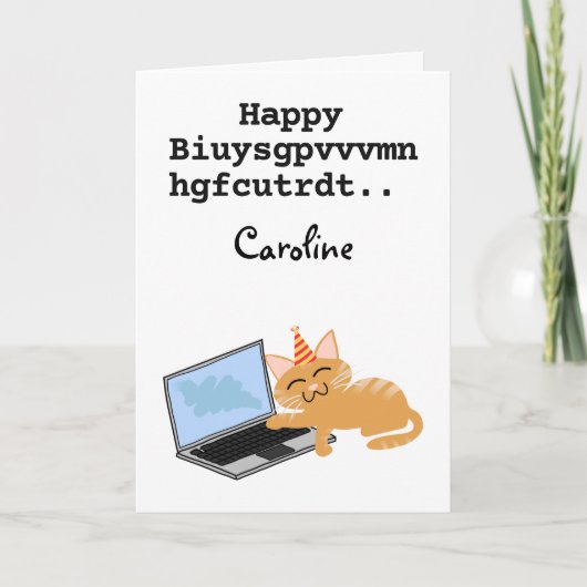 Funny ginger cat Birthday op laptop Kaart (Voorkant)