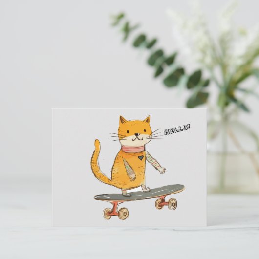 Funny Ginger Cat Skateboarden Briefkaart (Staand voorkant)