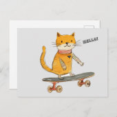 Funny Ginger Cat Skateboarden Briefkaart (Voorkant / Achterkant)