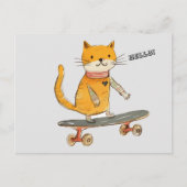 Funny Ginger Cat Skateboarden Briefkaart (Voorkant)
