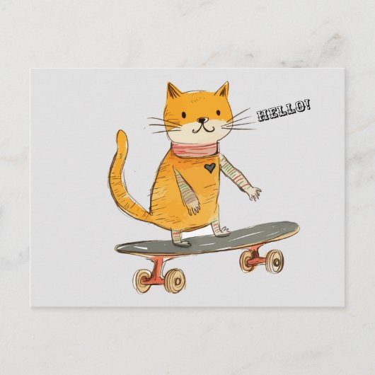 Funny Ginger Cat Skateboarden Briefkaart (Voorkant)