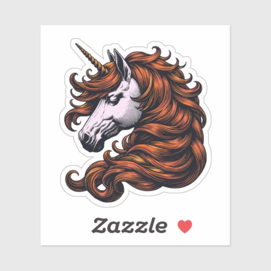 Funny Ginger Unicorn Head Sticker (Vel)