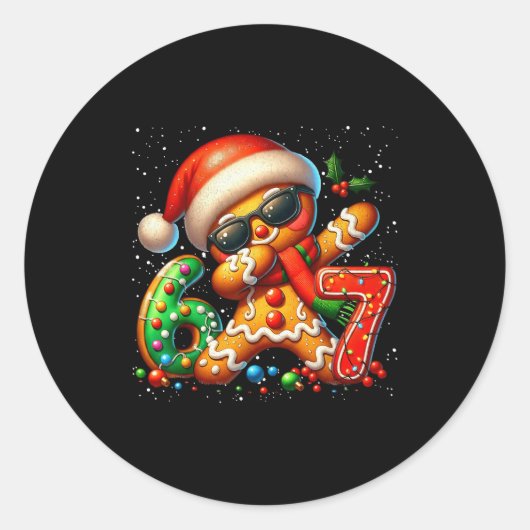 Funny Gingerbread Dabbing Six Seven 67 Meme Christ Ronde Sticker (Voorkant)