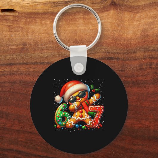 Funny Gingerbread Dabbing Six Seven 67 Meme Christ Sleutelhanger (Voorkant)