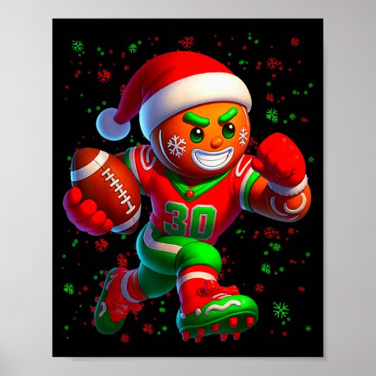 Funny Gingerbread Football Snowflake Christmas Xma Poster (Voorkant)