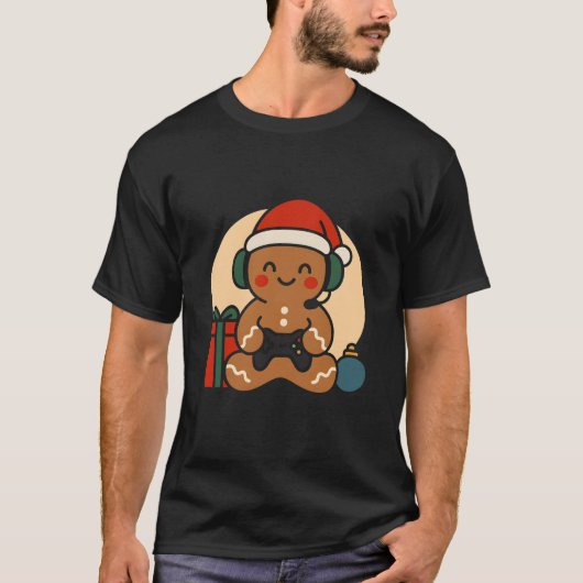 Funny Gingerbread Gamer Xmas Retro Controller T-shirt (Voorkant)