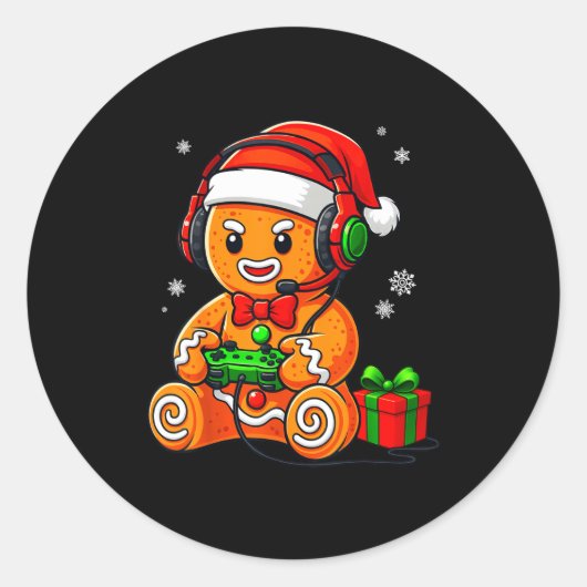 Funny Gingerbread Gaming Pjs Pajamas Christmas Xma Ronde Sticker (Voorkant)