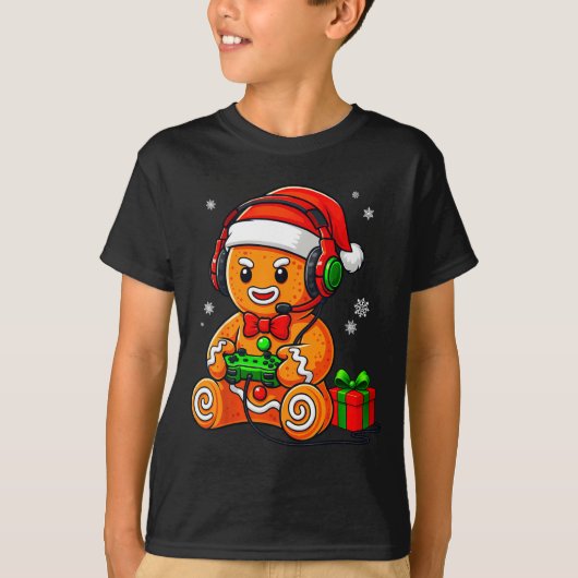 Funny Gingerbread Gaming Pjs Pajamas Christmas Xma T-shirt (Voorkant)