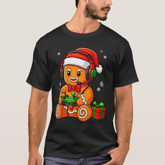 Funny Gingerbread Gaming Pjs Pajamas Christmas Xma T-shirt (Voorkant)
