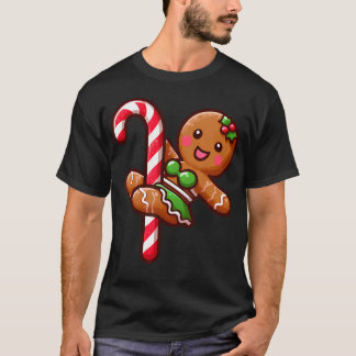 Funny Gingerbread Girl Candy Cane Dancer Christmas T-shirt