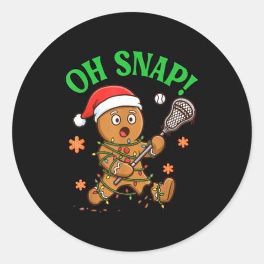 Funny Gingerbread Lacrosse Christmas Cookie Oh Sna Ronde Sticker (Voorkant)