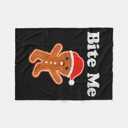 Funny Gingerbread Man Bite Me Christmas Cookie Cos Fleece Deken (Voorkant (Horizontaal))