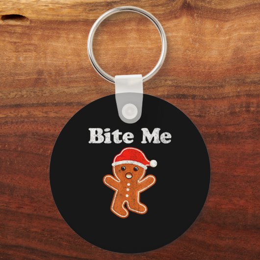 Funny Gingerbread Man Bite Me Christmas Cookie Cos Sleutelhanger (Voorkant)