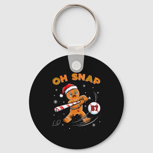 Funny Gingerbread Man Oh Snap 67 Baseball Meme Fun Sleutelhanger (Voorkant)