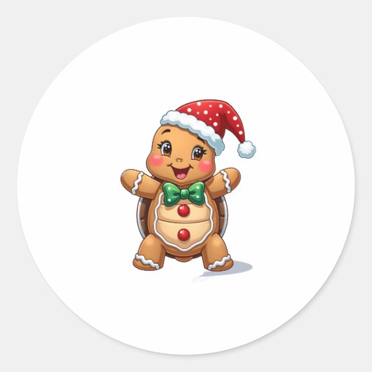 Funny Gingerbread Man Turtle Christmas Womens Mens Ronde Sticker (Voorkant)