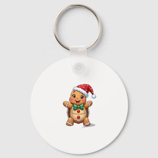 Funny Gingerbread Man Turtle Christmas Womens Mens Sleutelhanger (Voorkant)