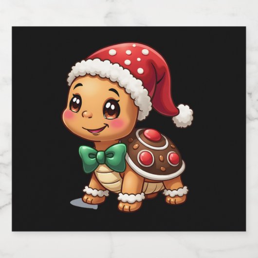 Funny Gingerbread Man Turtle Christmas Womens Mens Sparkling Wijnetiket (Enkel label)