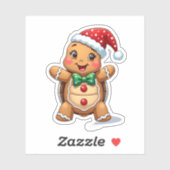 Funny Gingerbread Man Turtle Christmas Womens Mens Sticker (Vel)