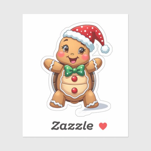 Funny Gingerbread Man Turtle Christmas Womens Mens Sticker (Vel)