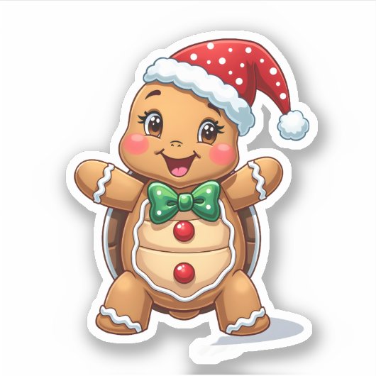 Funny Gingerbread Man Turtle Christmas Womens Mens Sticker (Voorkant)