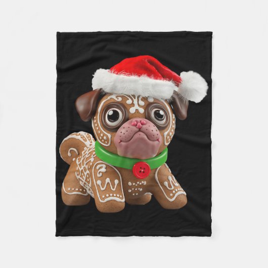 Funny Gingerbread Pug Christmas Womens Mens Kids D Fleece Deken (Voorkant)
