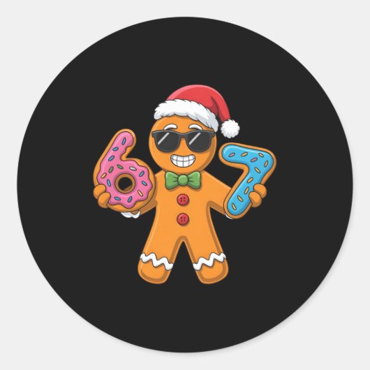 Funny Gingerbread Six Seven 67 Ice Cream Christmas Ronde Sticker (Voorkant)