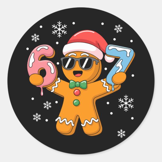Funny Gingerbread Six Seven 67 Ice Cream Drip Xmas Ronde Sticker (Voorkant)