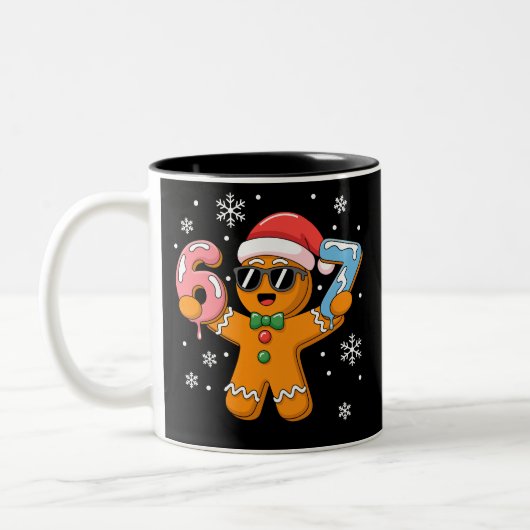 Funny Gingerbread Six Seven 67 Ice Cream Drip Xmas Tweekleurige Koffiemok (Links)