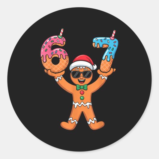 Funny Gingerbread Six Seven Meme Christmas Brainro Ronde Sticker (Voorkant)