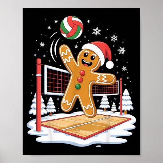 Funny Gingerbread Volleyball Player Christmas  Poster (Voorkant)