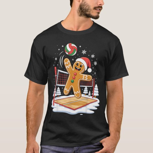 Funny Gingerbread Volleyball Player Christmas  T-shirt (Voorkant)