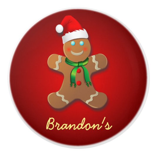 Funny Gingerbrood Man met Santa Hat Keramische Knop (Voorkant)