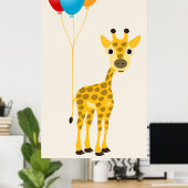 Funny giraf met kleurrijke ballonnen poster (Thuiskantoor)