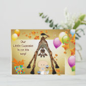 Funny Giraffe, Baby Boy en Cupcakes Baby shower Kaart (Staand voorkant)