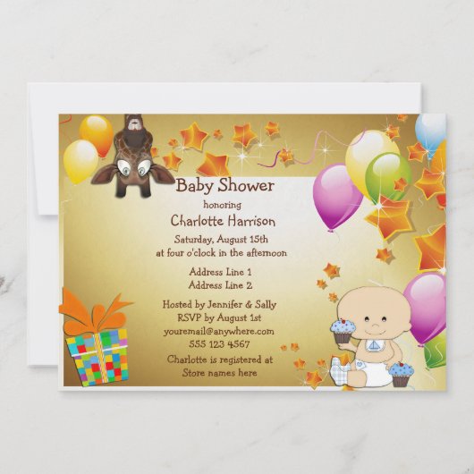 Funny Giraffe, Baby Boy en Cupcakes Baby shower Kaart (Achterkant)