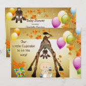 Funny Giraffe, Baby Boy en Cupcakes Baby shower Kaart (Voorkant / Achterkant)