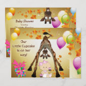 Funny Giraffe, Baby Girl en Cupcakes Baby shower Kaart (Voorkant / Achterkant)