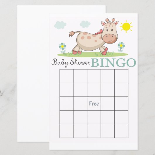 Funny Giraffe baby shower bingo card (Voorkant / Achterkant)