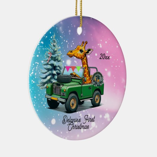 Funny Giraffe Baby's Eerste Kerstmis Keramisch Ornament (Rechts)