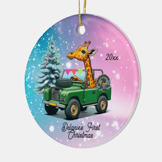 Funny Giraffe Baby's Eerste Kerstmis Keramisch Ornament (Links)