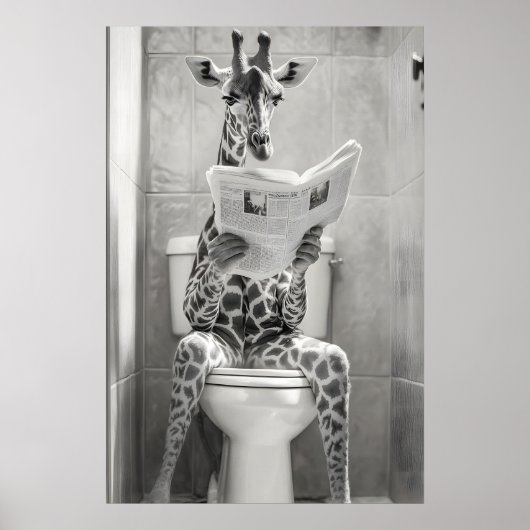 Funny Giraffe Bathroom Print, Reading Newspaper Poster (Voorkant)