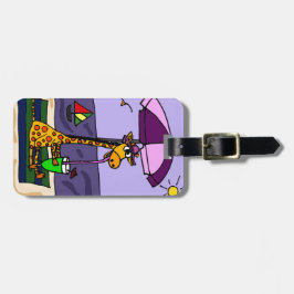 Funny Giraffe bij het strand Bagagelabel