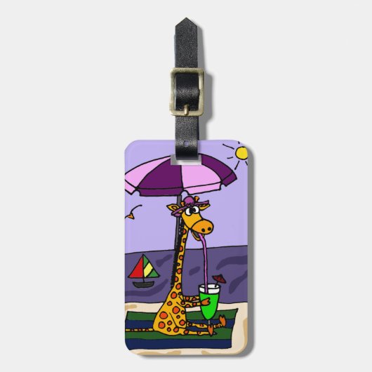 Funny Giraffe bij het strand Bagagelabel (Voorkant verticaal)