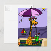 Funny Giraffe bij het strand Briefkaart (Voorkant / Achterkant)