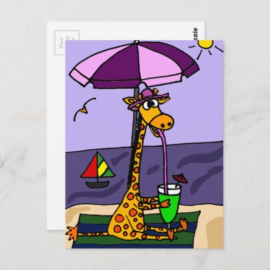 Funny Giraffe bij het strand Briefkaart (Voorkant / Achterkant)