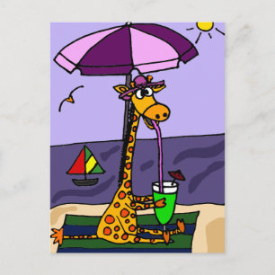 Funny Giraffe bij het strand Briefkaart