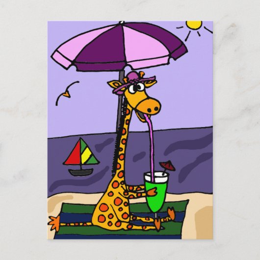 Funny Giraffe bij het strand Briefkaart (Voorkant)