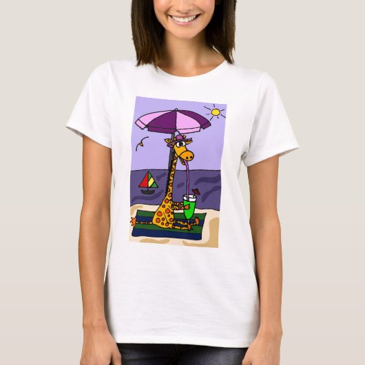 Funny Giraffe bij het strand T-shirt (Voorkant)