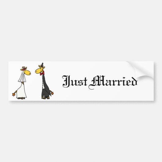 Funny Giraffe Bride en Groom Wedding Cartoon Bumpersticker (Voorkant)